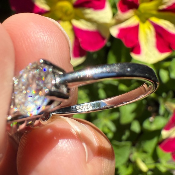 Moissanite Sterling Ring Triple 3 Stone 5 TOTAL CTW 2 CT center stone sz US 8.5 - Picture 6 of 17